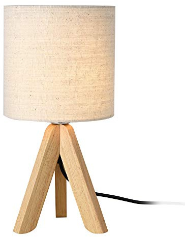 lux.pro Tischleuchte 'Koblenz' E14 Max. 40W Tripod Tischlampe Leinenschirm und Holzfüße Nachttischlampe Beige