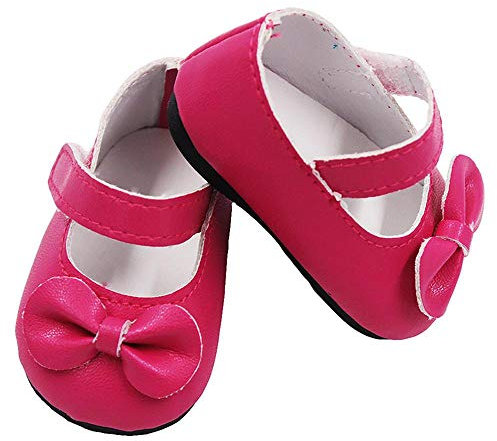 Aeromdale Scarpe da bambola in PU con fiocco per bambole americane da 46 cm, accessori per bambole giocattolo, rosa rossa, 1 paio