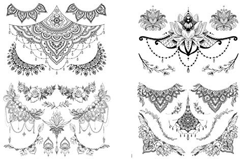 4 Blätter Temporary Brust Underboob Tattoo Mandala Blumen Lotusblumen Tattoo