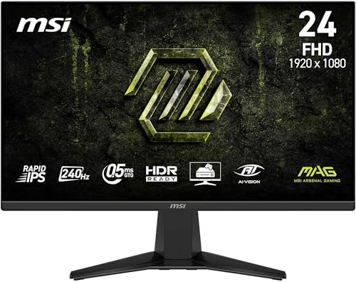 MSI MAG 245F X24 24-Inch Gaming Monitor, 1920x1080 FHD, Rapid IPS, 240Hz, 0.5ms, HDR ready, AMD FreeSync™ Premium, Eye care, AI vision, HDMI 2.0b, DP 1.2a, Frame-less, Vesa Mount, Black