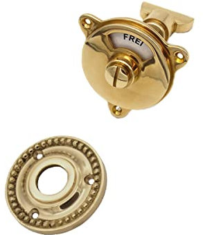 Ventano antiker WC Set Rosetten Türbeschlag mit Frei/Besetzt Schild in Messing poliert