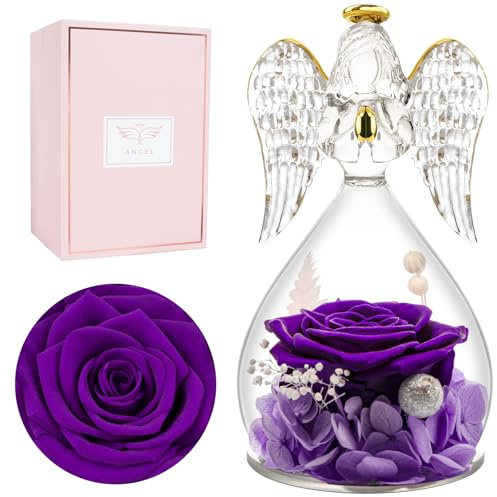 Miofula Ewige Rose Geschenke für Mama,Infinity Rosen Schutzengel Geschenke für Frauen,Glas Engel Figur Blumen Geschenk für Mama Mutter Oma Frauen Geschenk Weihnachten Geburtstag Jahrestag Hochzeitstag