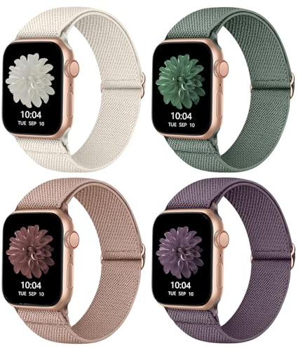 CCnutri Stretchigt nylonband kompatibelt med Apple Watch-remmar 42 mm 44 mm 45 mm 49 mm, justerbara sportiga elastiska band för iWatch serie 9/8/7/6/5/4/3/2/1/Ultra/Ultra 2/SE, 4 paket