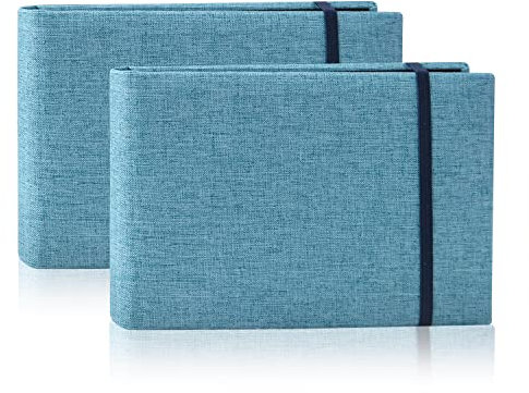 2 Pack Klein Fotoalbum Einsteckalbum für 200 10x15 Fotos,Small Pocket Photo Album Mini Fotobuch Schwarze Seiten Fotoalbum zum Einstecken mit Leinen Einband für Hochzeit Baby Urlaub Geburtstag (Blau)