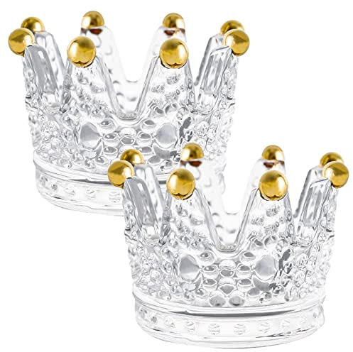 2 StüCk Glas-Kerzenhalter Kronen-Design Teelichthalter Deko