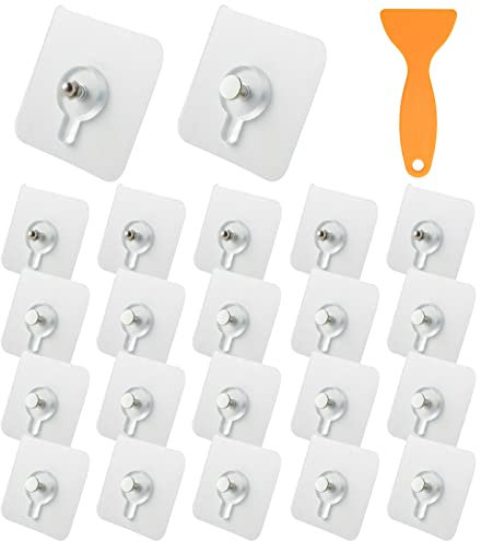 Sinofort 20 Stück Bilderhaken Selbstklebend, Klebenagel Transparenter Bilder Aufhängen, ohne Bohren, Bildaufhänger Selbstklebend mit Schaber für Fotorahmen Badezimmer Rack Poster Dekorative Malerei