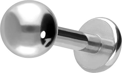 PIERCINGLINE Titan Labret mit Gewinde KUGEL Piercing Nase Lippe Ohr Tragus Helix Medusa Silberfarben 4 x 1,2 x 10 mm