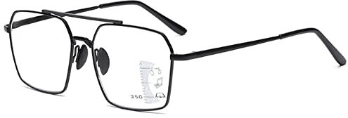 VEVESMUNDO Sonnenlesebrille Blaulichtfilter Lesebrille Gleitsichtbrille Metall Groß Pilot Progressive Multifokale Sehhilfe Lesehilfe Brille für Herren Damen (1 Stück Schwarz mit klar lens, 1.0)