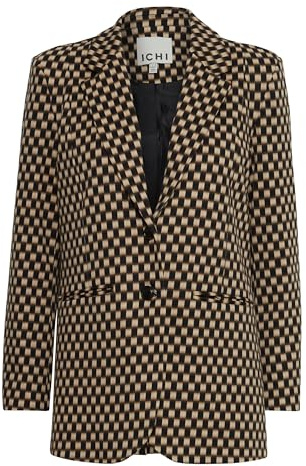 ICHI IHKATE Print Oversize BL Blazer d'affaires décontracté, Doeskin Checks AOP (202764), M Femme