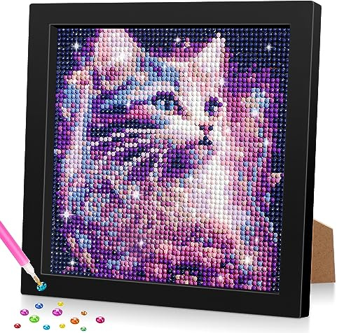 5D DIY Diamond Painting Kinder Katze Tiere, Diamant Painting Bilder Kinder Erwachsene, Diamond Painting Mädchen mit Rahmen, Mädchen Geschenke 4-13 Jahre, Arts Craft für Home Wand Decor