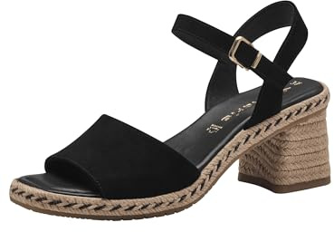 Tamaris Damen Sandalen mit Absatz Leder Blockabsatz Sommer; BLACK/schwarz; 36 EU