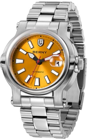 BERNY Männer Automatikuhr Uhren Saphirlinse 10ATM Waterpoof Edelstahl Armbanduhr Schwimmen Tauchen Uhren mit Datumsöffnung Super Leuchtend