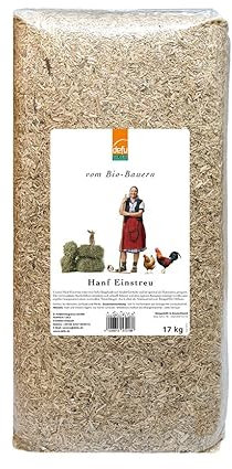 defu Kleintierfutter | 1 x 17 kg | Hanfeinstreu für Kaninchen und Nagetiere sowie Hühner, Geflügel, Ziegen und Pferde | Sehr saugfähig und geruchsbindend, staubarm