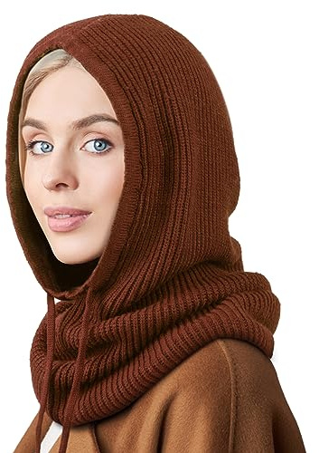 Sciarpa con Cappuccio Cappello Lavorato a Maglia Passamontagna da Donna Beanie Skull cap con Coulisse Caldi Cappelli Invernali per Donne Uomini Sport all'Aria Aperta, 1 Cappello con Cappuccio: