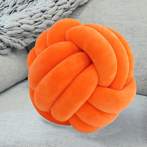 Jemsia Knot Pillow,Soft Knot Ball Round Throw Pillow Decorative Handmade Knotted Pillow Cushion for Car, Bed, Sofa, Couch, Armchairs, Living Room, Photography Decor Pillows Props Orange, 20cm