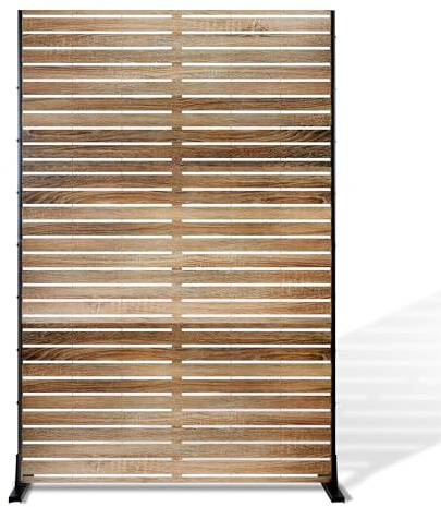 FENCY Metal Privacy Screen 72 H×47 W Natural Wood Color Outdoor Privacy Screen, Freestanding Decorative Privacy Fence Panels for Deck Balcony Patio