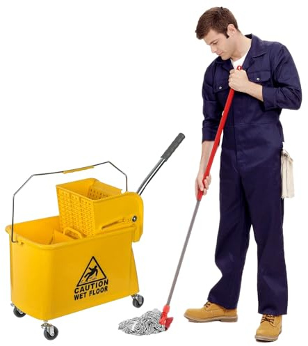 Curvaso 20L Industrial Mop Bucket with Wringer | Kentucky Heavy Duty Commercial Floor Cleaning for Home Kitchen Office School Restaurant | Yellow