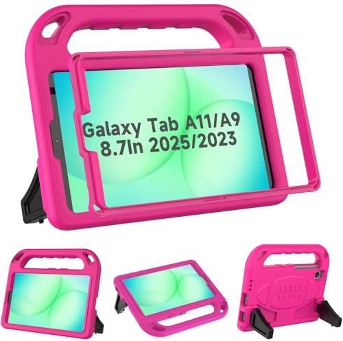 SINSO Case for Samsung Galaxy Tab A11/A9/A7 Lite 8.7 2025/2023/2021, Rose | Built in Screen Protector, Shockproof Kids Tablet Case, Lightweight Protective Case, Sturdy Stand, Protable Handle