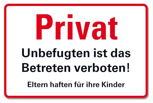 BUEWA Schilder Privat Betreten verboten Schild Hinweisschild PVC 300 x 200 x 3 mm Vorgebohrt B1-Zertifiziert