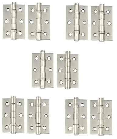 Golden Grace Ball Bearing Hinges in Satin Nickel, 3 75mm - 5 Pairs | Heavy-duty metal construction for timber doors, supplied complete with matching screws for hassle-free installation.