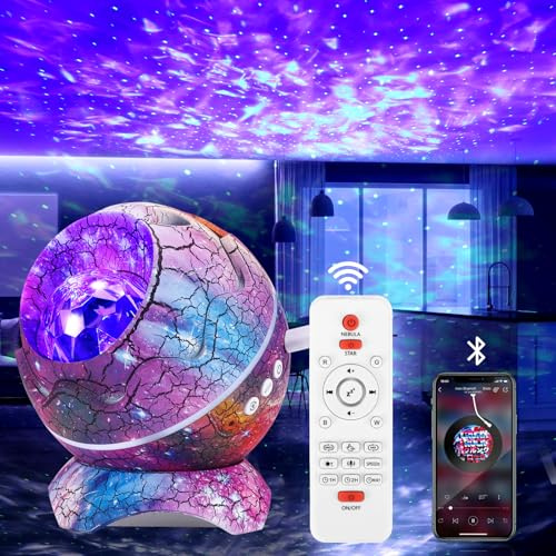 Projecteur d'étoiles en forme d'œuf de dinosaure - Haut-parleur Bluetooth - Veilleuse dinosaure avec bruit blanc et minuterie pour décoration de chambre à coucher, cadeaux dinosaures pour garçons âgés