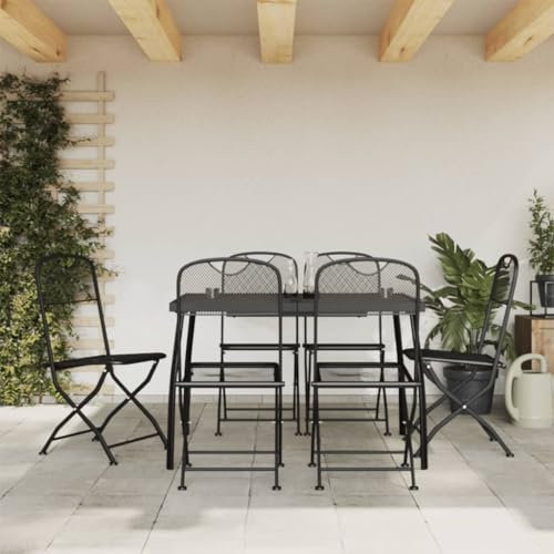 Homgoday Gartenmöbel-Set, 7-teilig, Anthrazit aus Metallgitter, Tisch und Stühle für den Außenbereich, Gartenmöbel, Gartenmöbel-Set B