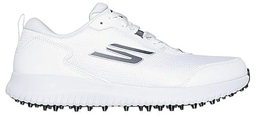 Skechers Go Golf MAX Fairway 4 - Tenis para Hombre, Tela sintética Blanca con Ribete Plateado, 45.5 EU