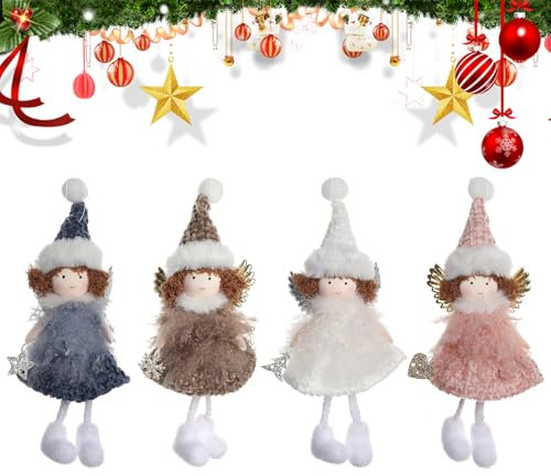 4 Stück Weihnachtsdeko Engel Anhänger Weihnachtsbaum Deko Wichtel Figuren Weihnachtsbaumschmuck Engel Weihnachten Engel Anhänger Weihnachtsengel Ornament Geschenke für Weihnachten