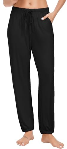 Vlazom Pantalon de Pyjama Femme Coton Bas de Pyjama Rayé Pantalon de Nuit Vêtements de Nuit Élastique avec Poches pour Sommeil Loisir