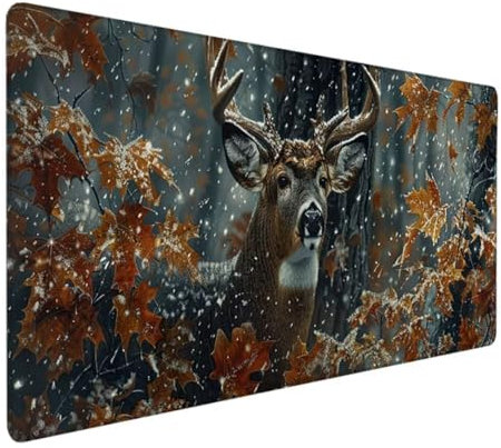 BEIJUYHU Mauspad XXL, Gaming Mauspad 700x300x3 mm, Großes Mauspad mit Genähten Kanten, rutschfeste Desk Mat, Verlängertes großes Mauspad Schreibtischauflage für Büro und Zuhause Schnee REH U - S