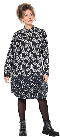Ulla popken damer stora storlekar överdimensionerade plus size långblus, hjärtan, A-linje, skjortkrage, långärmad, svart, 58-60