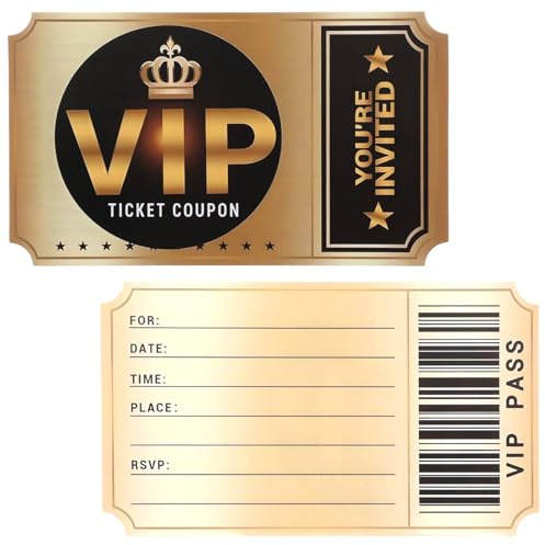 Lusofie 20Pcs Gold Black Movie Ticket Invitations – Cinema Party Set