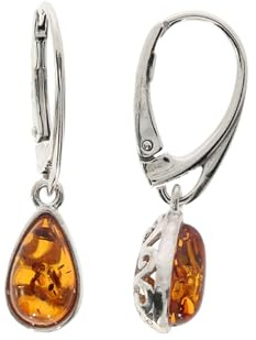 Bernstein Ohrringe von Artisana-Schmuck, Damen Ohrhänger mit Bernstein, gefasst in 925 Sterlingsilber rhodiniert