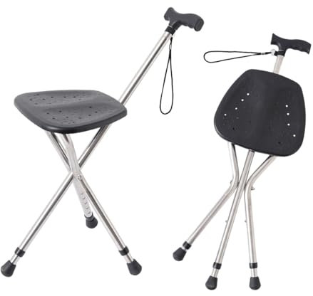 Cane with Seat - Portable Alloy Folding Stick Chair, Height Adjustable Cane with Seat for Seniors, Walking Stick with Seat for Balance and Support, Providing 220 Lbs Capacity for Adults