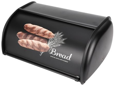KIMISS Panera, Contenedor de Acero Inoxidable de Gran Capacidad, Contenedor Negro para Pan, Contenedores Innoteck, Organizador de Almacenamiento de Cocina, Contenedores Negros para