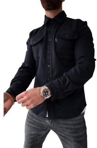 Giacca da uomo con bottoni, giacche casual ed eleganti, camicia casual per giovani uomini, blu, M