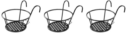 TOPBATHY 3pcs Hanging Railing Planters, Metal Flower Pot, Iron Rack Balcony Planter Basket Small Shelf Container for Balcony Fence Garden Flower Pot