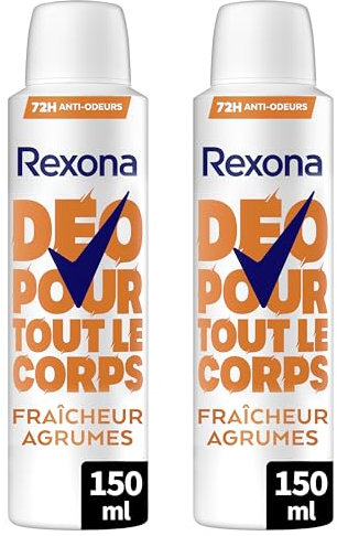 Rexona - Déodorant pour Tout le Corps - Spray - 72h de Protection - Fraîcheur Agrumes - Lot de 2x150ml