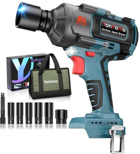 Yanhama Avvitatore A Impulsi 1400 Nm, Kit Avvitatore A Percussione Senza Spazzole Da 1/2 Pollici Compatibile Con La Batteria Makita, 6 Prese, Per Dell'auto, Motocicletta, Camion (Nessuna Batteria)