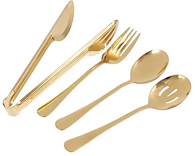 SOIMISS Juego De Vajilla Hogar Pinzas De Acero Inoxidable Doradas 4 Piezas Mango Ergonómico Antideslizante Para Servir Alimentos, Mezcla De Ensaladas y Barbacoas