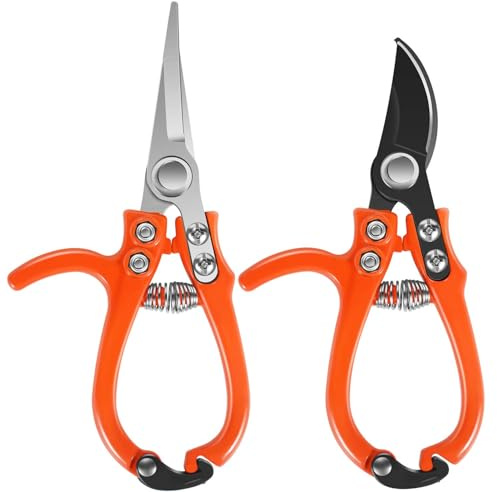 Garden Scissors&Shears Set, Gardening Clippers with Bypass and Needle-Nose Blades for Plants, Floral Scissors for Cutting Flowers Stems, Bonsa, Herbs and Buds, Pruning Snips for Trimming and Shaping