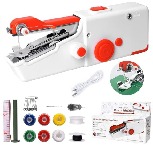 Macchina da Cucire Portatile a Mano, SINZONEu® Mini Macchina da Cucire Elettrica con Doppia Alimentazione, USB/Batteria per Principianti, Riparazione Vestiario, Tessuti, Viaggi DIY