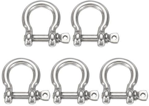 sourcing map 5Pcs Stainless Steel Bow Shackle, 3/5(16mm) Bow Screw Pin Large Screw Shackles for Boat Sailboat Chain Rigging Clasp Paracord Jewelry Marine Tackle, Silver Tone