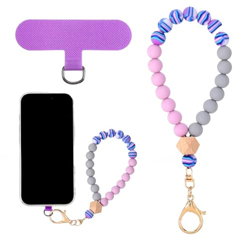 Hpmjz Marble Silicone Beaded Phone Wrist Strap Cellphone Lanyard with Tether Tab Keychain Wristlet Phone Bracelet strap Elastic Hands-Free Wristlet Bracelet Key Chain Holder for Women Christmas