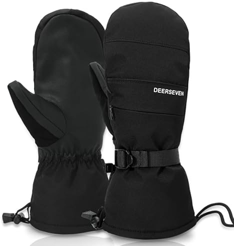Harssidanzar Winter-Snowboard-Handschuhe für Herren und Damen, isoliert, winddicht, mit Fleece gefüttert, wasserdicht, Fäustlinge KM060US, Schwarz, Größe L