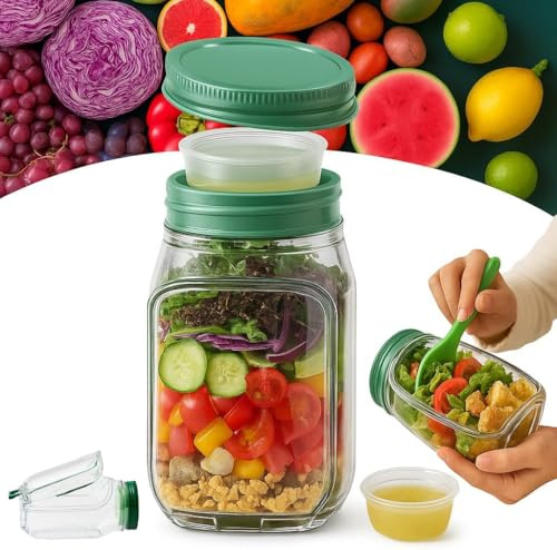 Salad Pod Jar Side Open, 2025 New Portable Salad Container, The Original Salad Pod, Snack Box with Lid, Suitable for Home, Outdoor, Travel and Party (1PCS)