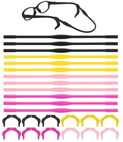 Trpoey Set di 12 Paia di Cinghie per Occhiali Sportivi per Bambini con 12 Coppie di Agganci per Orecchie in Silicone, Antiscivolo, Cinghie per Occhiali, Cavi di Tenuta per Occhiali Sportivi, Cinghie