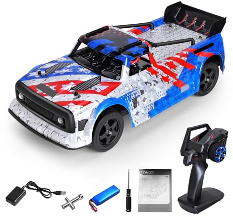 Luocute RC-Auto Im Maßstab 1:12, Ferngesteuertes Hochgeschwindigkeits-Rennauto mit Allradantrieb und 60 Km/h, Bürstenlosem Motor und LED-Leuchten, 2,4-GHz-RC-Auto für Jugendliche und (Rot und Blau)