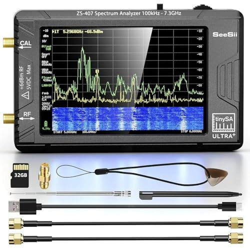Tinysa Ultra+ ZS407 Analizador de espectro, 4.0 pulgadas, 100 kHz-7.3 GHz, analizador de frecuencia portátil Tinysa, generador de señal RF 2 en 1 de 100 kHz a 900 MHz (Ultra+ ZS407)