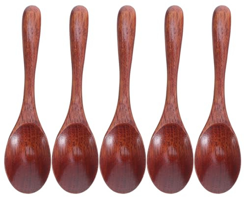 LOLIPPYY Lot de 5 Cuillères Japonaises en Bois de Style Japonerie 155X4 CM Cuillères à Soupe en Bois Laqué pour Miel Café Thé et Dessert – Ustensiles Légers et Polyvalents pour Service